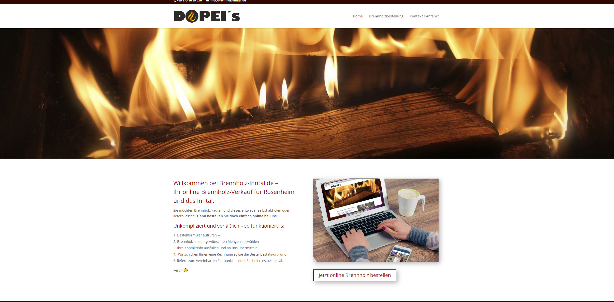 Homepage für brennholzbestellung inntal rosenheim